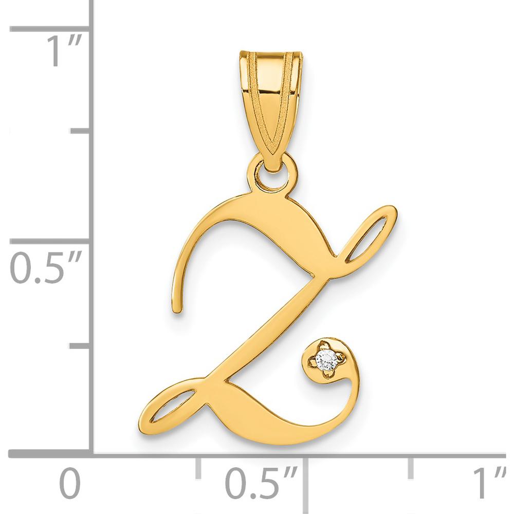 14K Yellow Gold Script Letter Z Initial Pendant with Round Diamond - 0.01 Carat Total Diamond Weight by Oro Pregiato