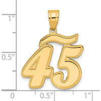 14K Yellow Gold Script Number 45 Pendant with Brushed Border - Laser Cut Design by 0