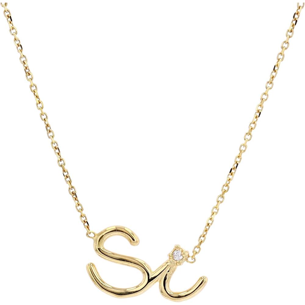 14K Yellow Gold Script Pendant Necklace with 0.02 Carats Diamond Accent