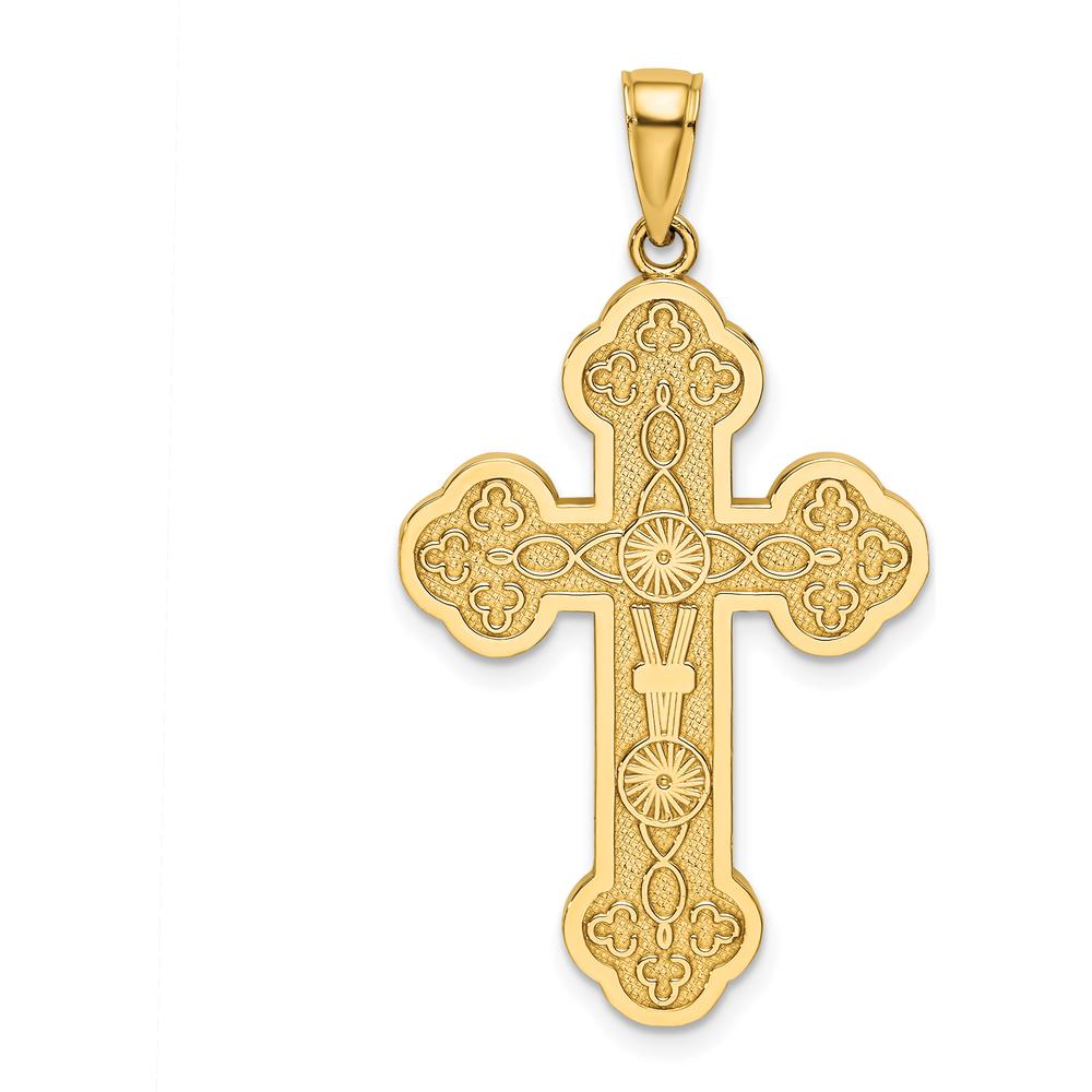 14K Yellow Gold Scroll Cross Pendant with Sunburst Center - Polished Finish, 30.3mm by Oro Pregiato