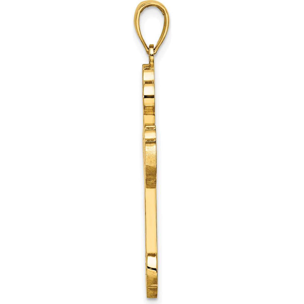 14K Yellow Gold Scroll Cross Pendant with Sunburst Center - Polished Finish, 30.3mm by Oro Pregiato
