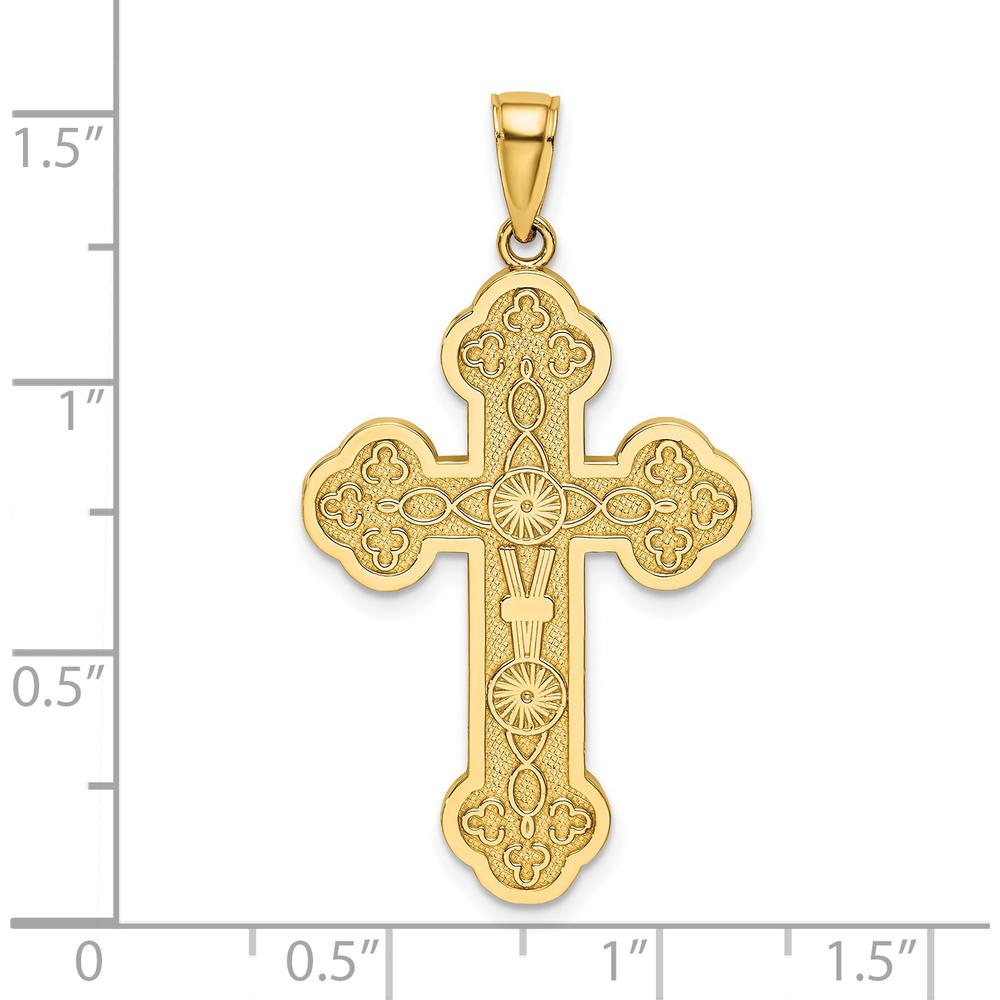 14K Yellow Gold Scroll Cross Pendant with Sunburst Center - Polished Finish, 30.3mm by Oro Pregiato