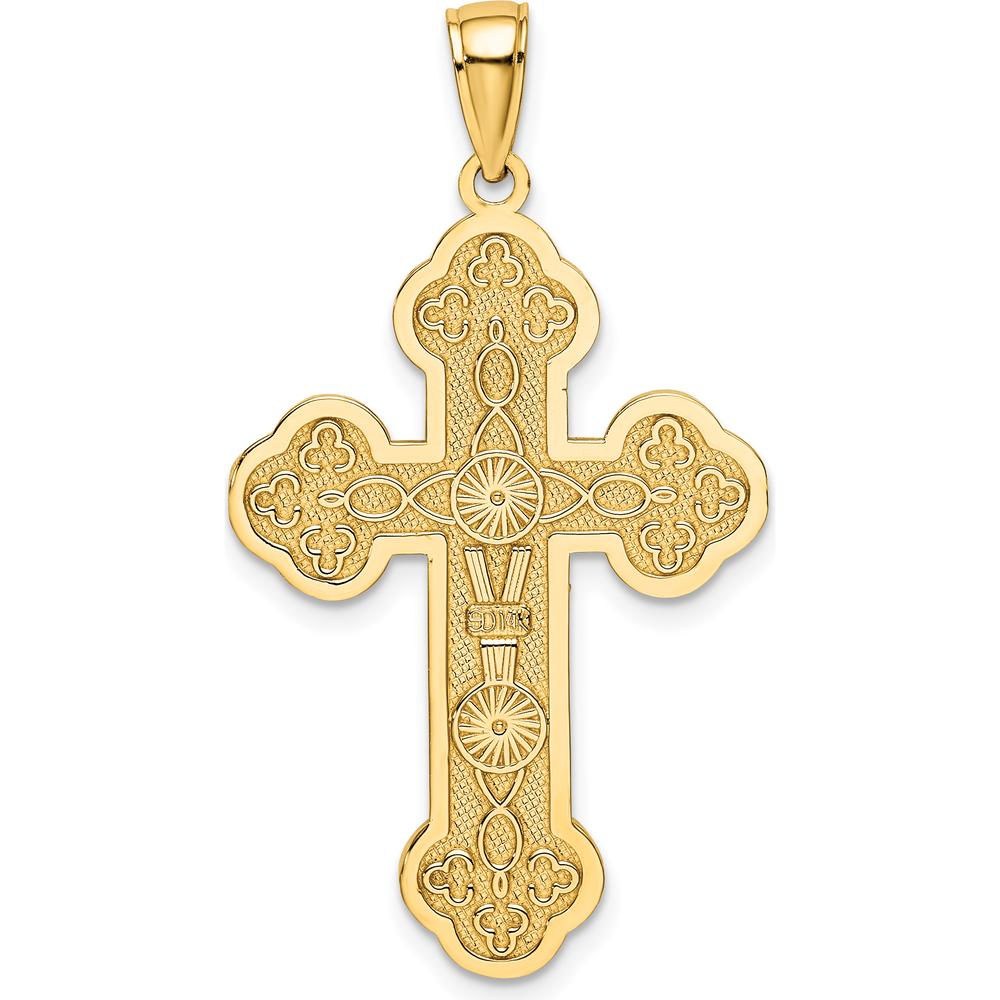 14K Yellow Gold Scroll Cross Pendant with Sunburst Center - Polished Finish, 30.3mm by Oro Pregiato