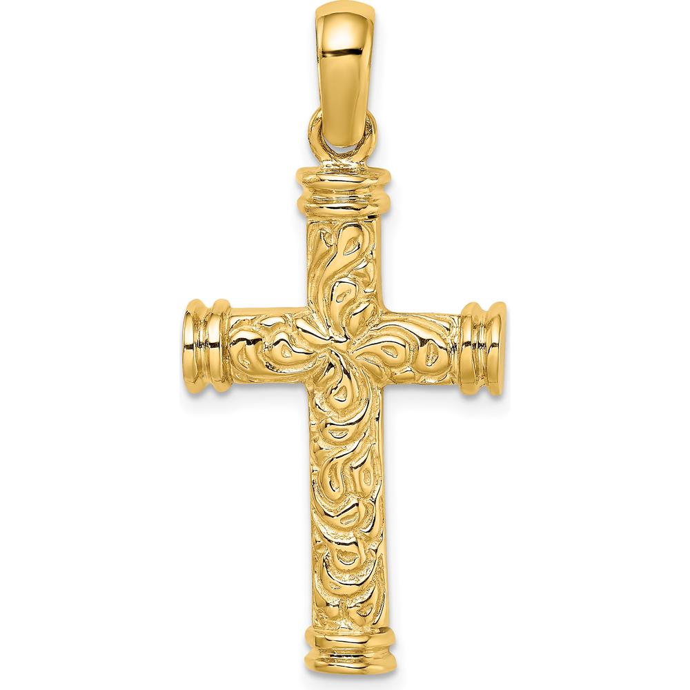 14K Yellow Gold Scroll with Double Endcaps Cross Charm Pendant by Oro Pregiato