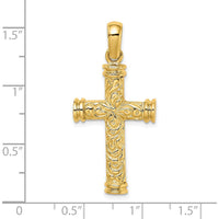 14K Yellow Gold Scroll with Double Endcaps Cross Charm Pendant by Oro Pregiato