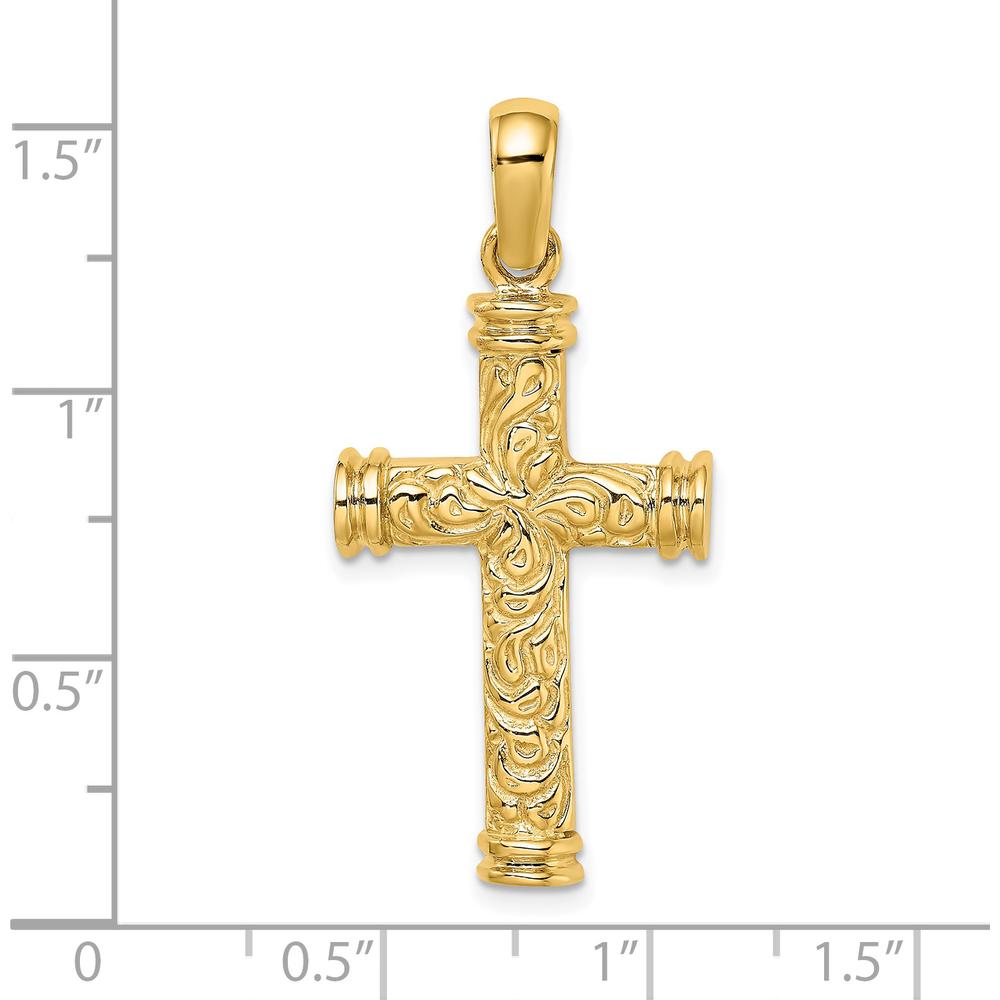 14K Yellow Gold Scroll with Double Endcaps Cross Charm Pendant by Oro Pregiato