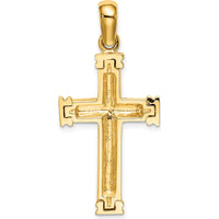 14K Yellow Gold Scroll with Double Endcaps Cross Charm Pendant by Oro Pregiato