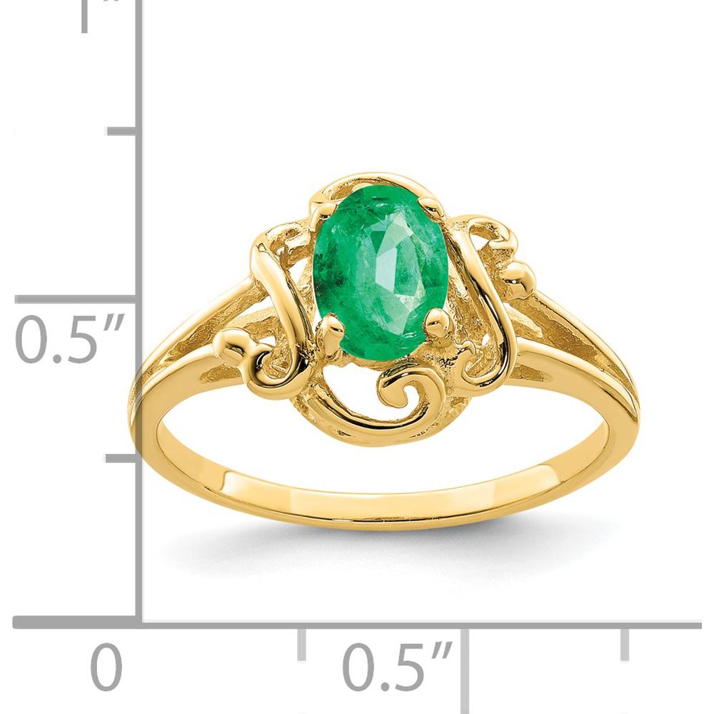 14K Yellow Gold Scrollwork Ring with 7x5mm Oval Natural Emerald - 0.78 Carat Total Gem Weight by Monteluci Fine Jewelry