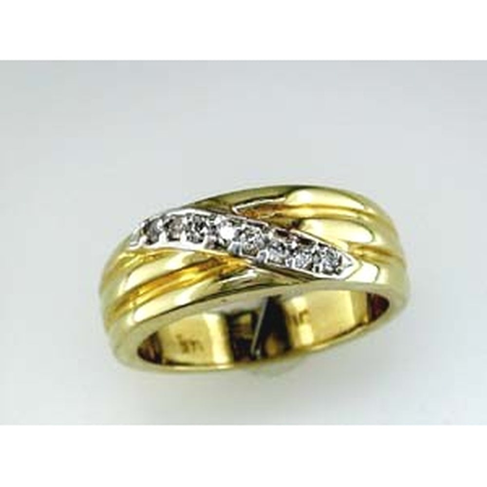 14K Yellow Gold Sculpted Band Ring with Channel-Set Round Diamonds - 0.13 Carat Total Diamond Weight - Royal Jewelry