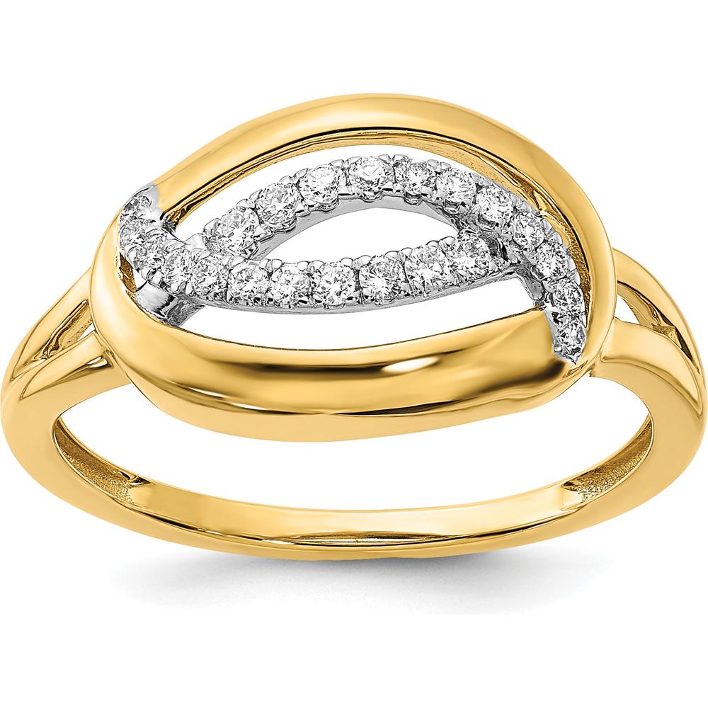 14K Yellow Gold Sculpted Oval Ring with Round Prong-Set Natural Diamonds - 0.193 Carat Total Diamond Weight by 0