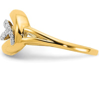 14K Yellow Gold Sculpted Oval Ring with Round Prong-Set Natural Diamonds - 0.193 Carat Total Diamond Weight by 0