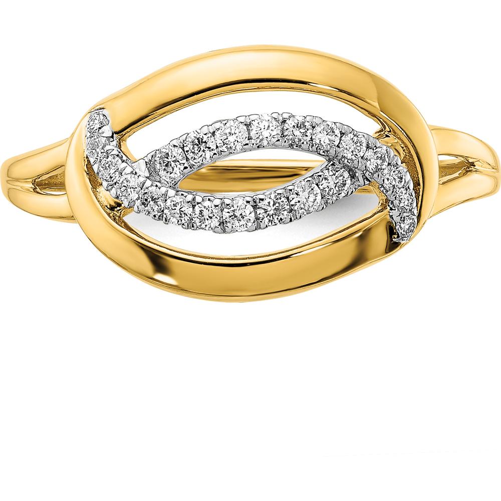 14K Yellow Gold Sculpted Oval Ring with Round Prong-Set Natural Diamonds - 0.193 Carat Total Diamond Weight by 0