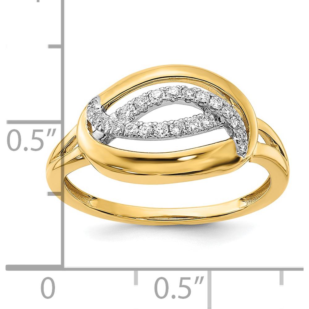 14K Yellow Gold Sculpted Oval Ring with Round Prong-Set Natural Diamonds - 0.193 Carat Total Diamond Weight by 0