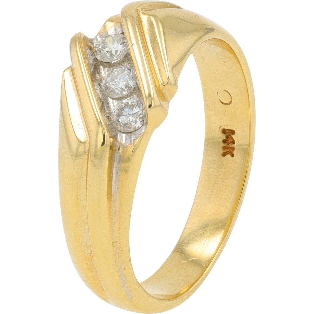 14K Yellow Gold Sculptural Band Ring with Channel-Set Round Diamonds - 0.33 Carat Total Diamond Weight