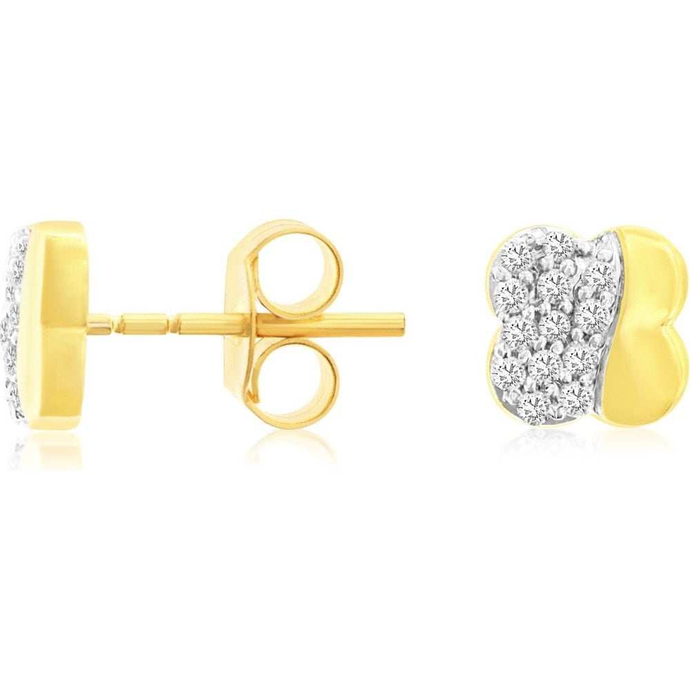 14K Yellow Gold Sculptural Butterfly-Inspired Stud Earrings with Pavé Set Round Diamonds - 0.17 Carat Total Diamond Weight - Royal Jewelry