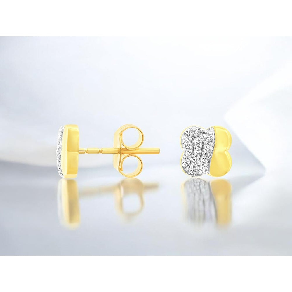 14K Yellow Gold Sculptural Butterfly-Inspired Stud Earrings with Pavé Set Round Diamonds - 0.17 Carat Total Diamond Weight - Royal Jewelry
