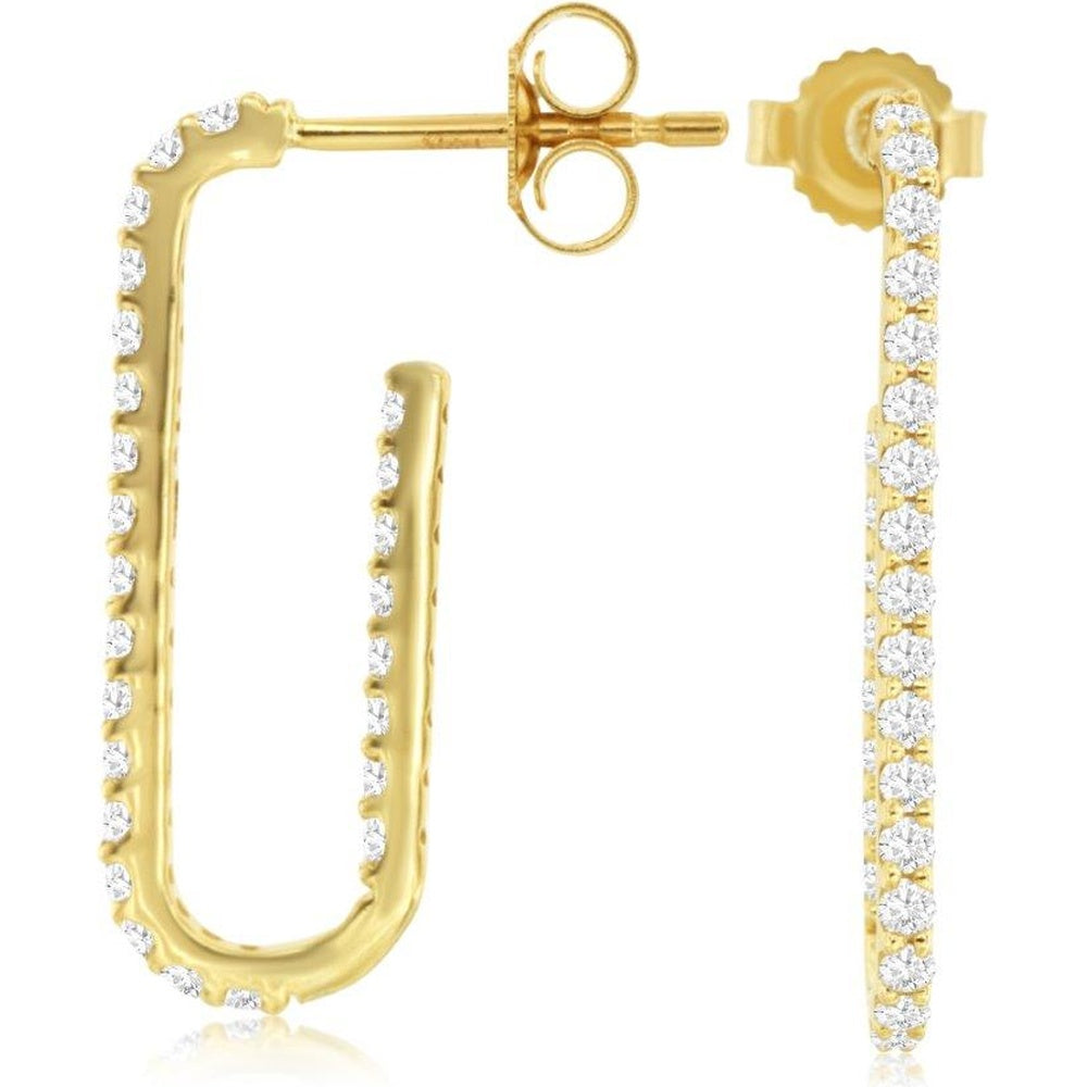 14K Yellow Gold Sculptural Drop Hoop Earrings with Pavé-Set Round Diamonds - 0.50 Carat Total Diamond Weight - Royal Jewelry