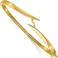14K Yellow Gold Sculptural Hinged Oval Bangle Bracelet with Safety Clasp by Oro Pregiato