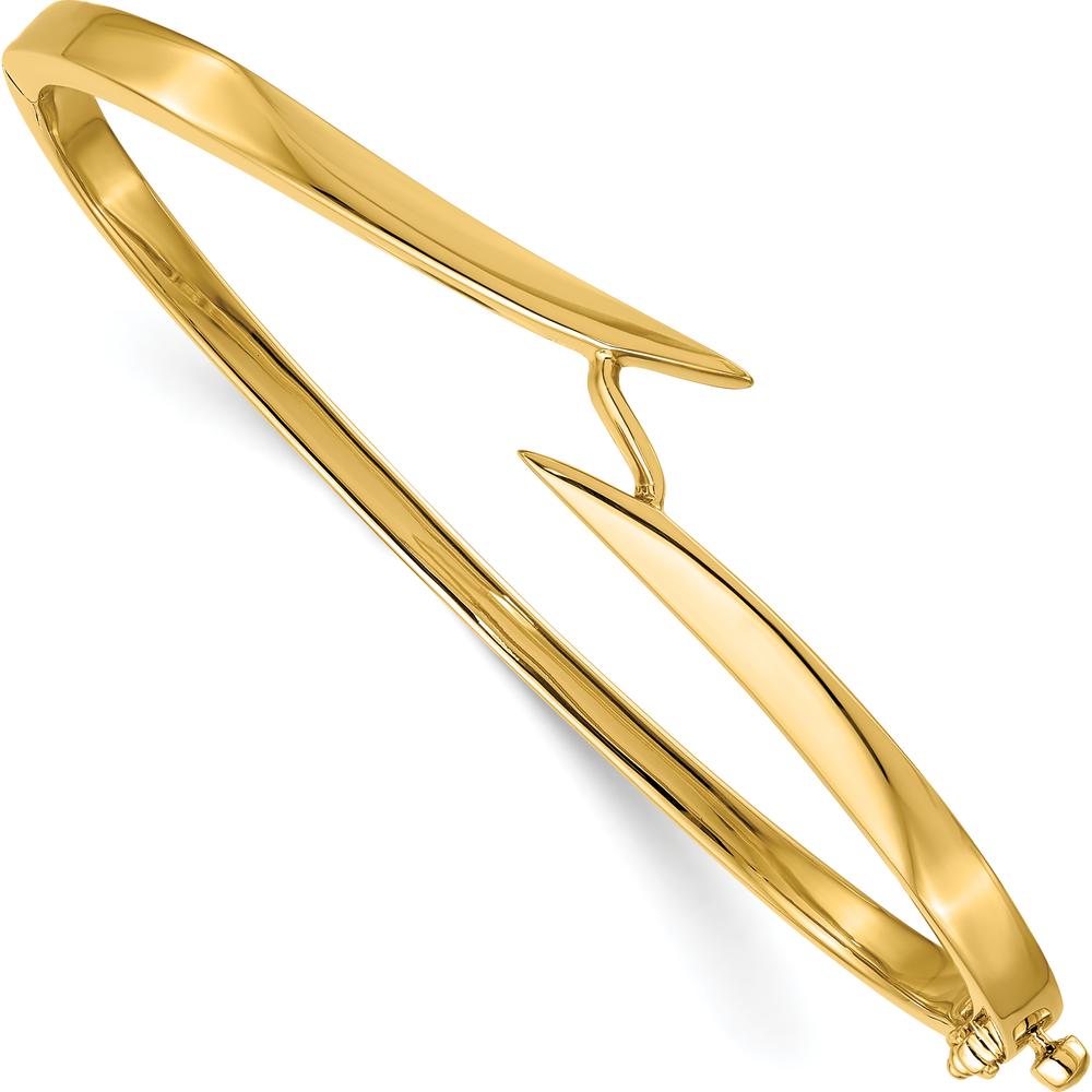 14K Yellow Gold Sculptural Hinged Oval Bangle Bracelet with Safety Clasp by Oro Pregiato
