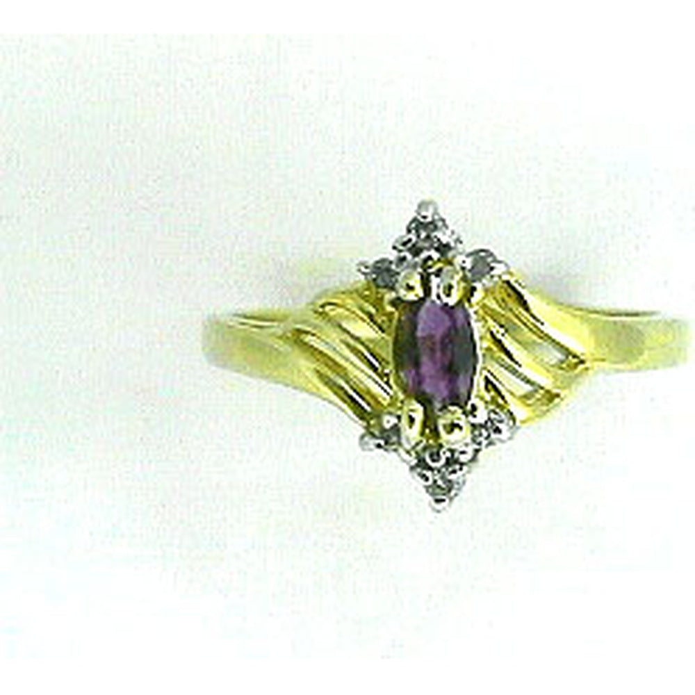 14K Yellow Gold Sculptural Marquise-Cut Purple Gemstone Ring with Round Diamond Accents - 0.07 Carat Total Diamond Weight - Royal Jewelry