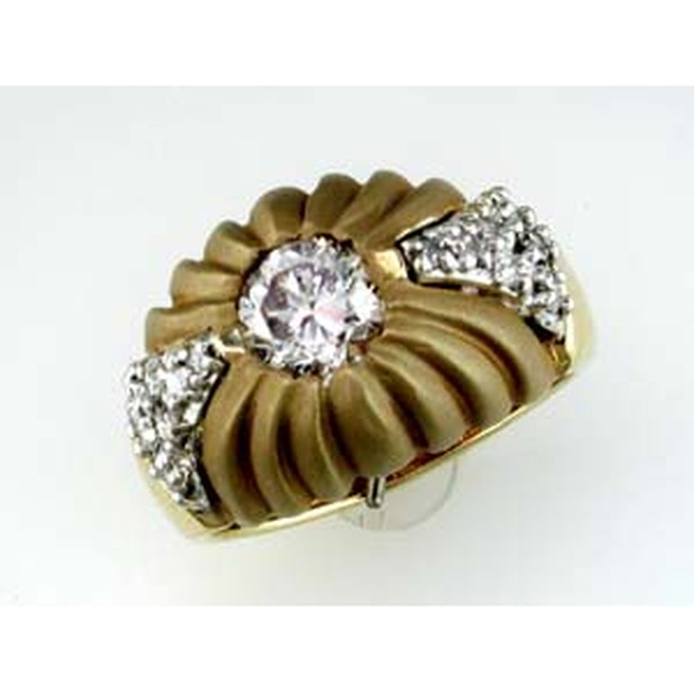 14K Yellow Gold Sculptural Sunburst Ring with 0.85 Carat Round Diamond Center and 0.28 Carat Accent Diamonds - Royal Jewelry