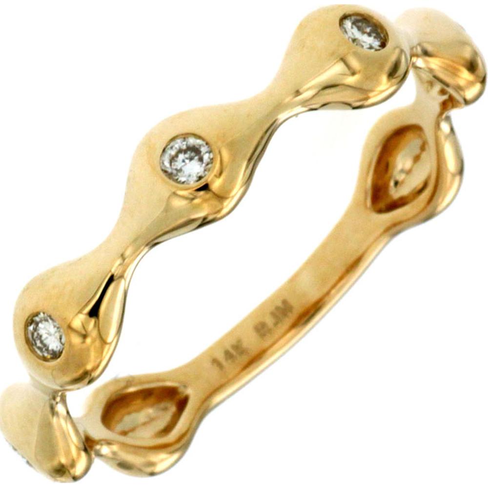14K Yellow Gold Sculptural Wedding Band with Bezel Set Round Diamonds - 0.12 Carat Total Diamond Weight - Royal Jewelry