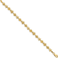14K Yellow Gold Sea Life Bracelet with Textured and Polished Turtle, Starfish, and Shell Motifs - 7 Inch Length by Oro Pregiato