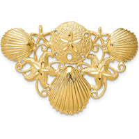 14K Yellow Gold Sea Life Diamond-Cut Omega Slide Pendant with Starfish & Shell Motif by Oro Pregiato