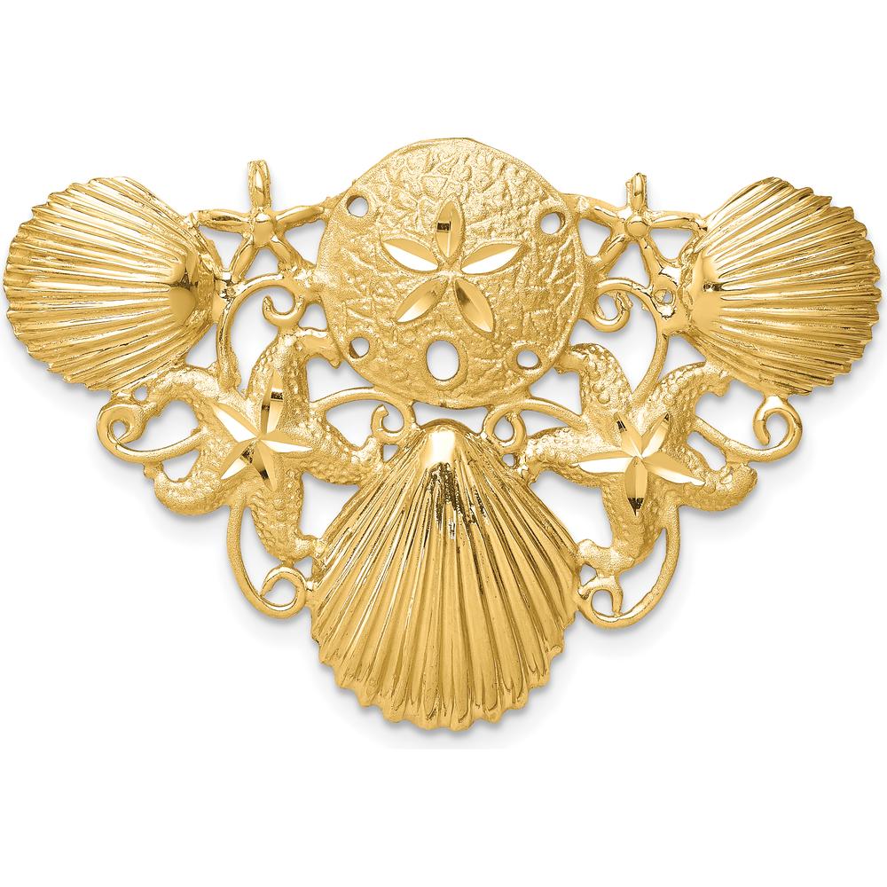 14K Yellow Gold Sea Life Diamond-Cut Omega Slide Pendant with Starfish & Shell Motif by Oro Pregiato