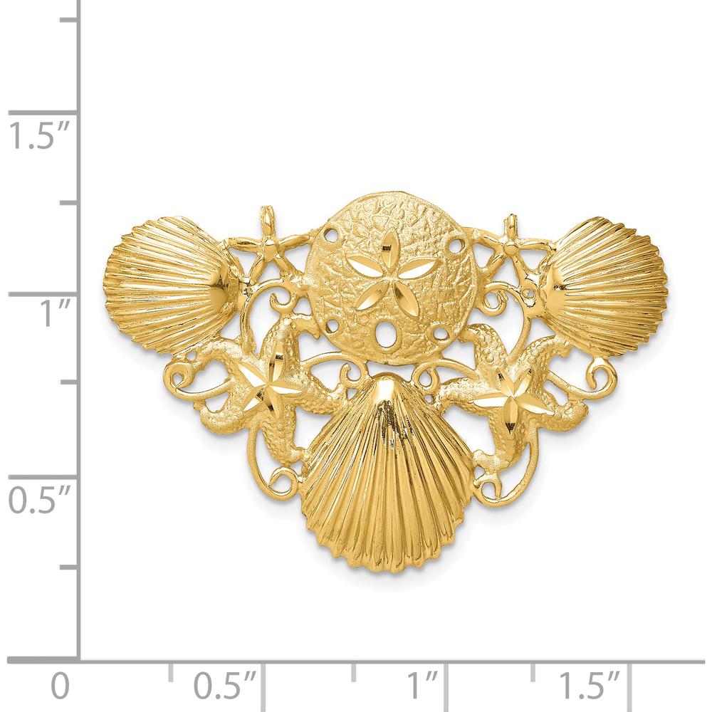 14K Yellow Gold Sea Life Diamond-Cut Omega Slide Pendant with Starfish & Shell Motif by Oro Pregiato