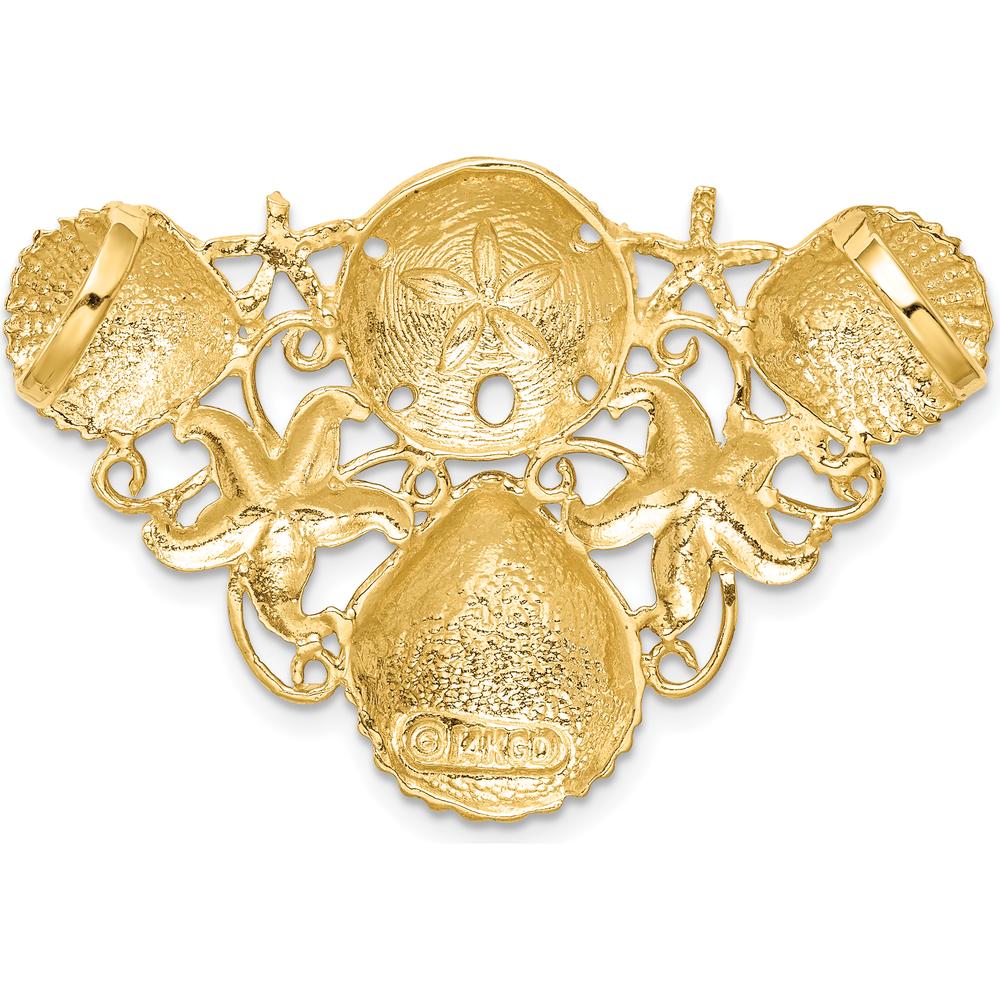 14K Yellow Gold Sea Life Diamond-Cut Omega Slide Pendant with Starfish & Shell Motif by Oro Pregiato