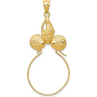 14K Yellow Gold Sea Shell Charm Holder Pendant - Solid Gold Beach Jewelry by Oro Pregiato