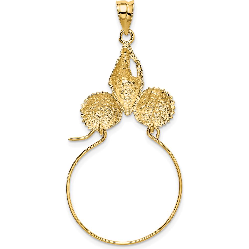 14K Yellow Gold Sea Shell Charm Holder Pendant - Solid Gold Beach Jewelry by Oro Pregiato