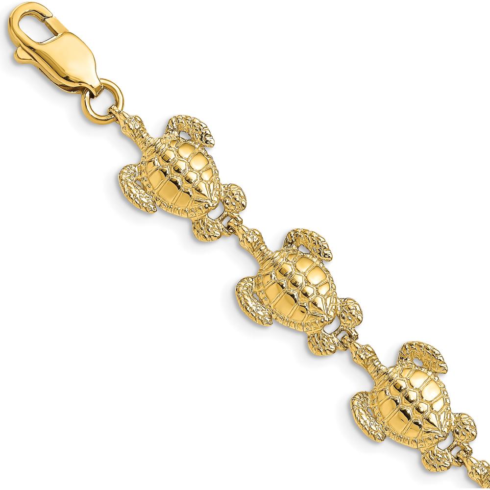 14K Yellow Gold Sea Turtle Bracelet with Textured Stations - 7.25 inches by Oro Pregiato