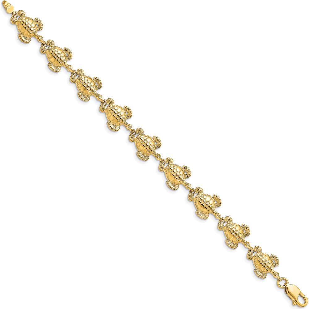 14K Yellow Gold Sea Turtle Bracelet with Textured Stations - 7.25 inches by Oro Pregiato