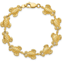 14K Yellow Gold Sea Turtle Bracelet with Textured Stations - 7.25 inches by Oro Pregiato