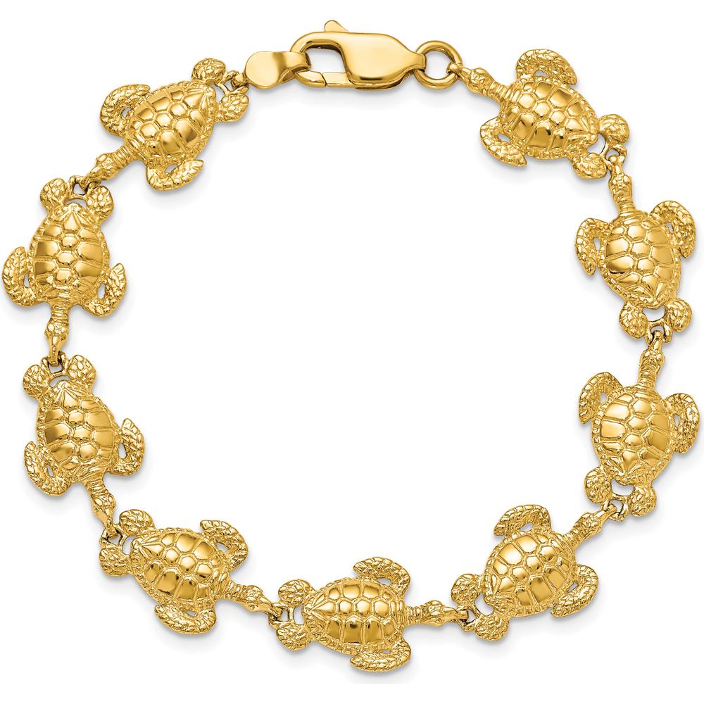 14K Yellow Gold Sea Turtle Bracelet with Textured Stations - 7.25 inches by Oro Pregiato