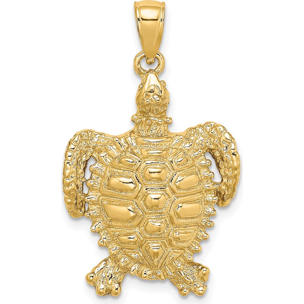 14K Yellow Gold Sea Turtle Charm Pendant with Spiny Shell Design by Oro Pregiato
