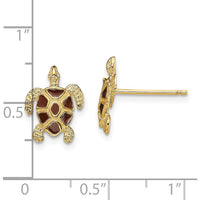 14K Yellow Gold Sea Turtle Earrings with Brown Enamel Shell - Textured Post Design by 0