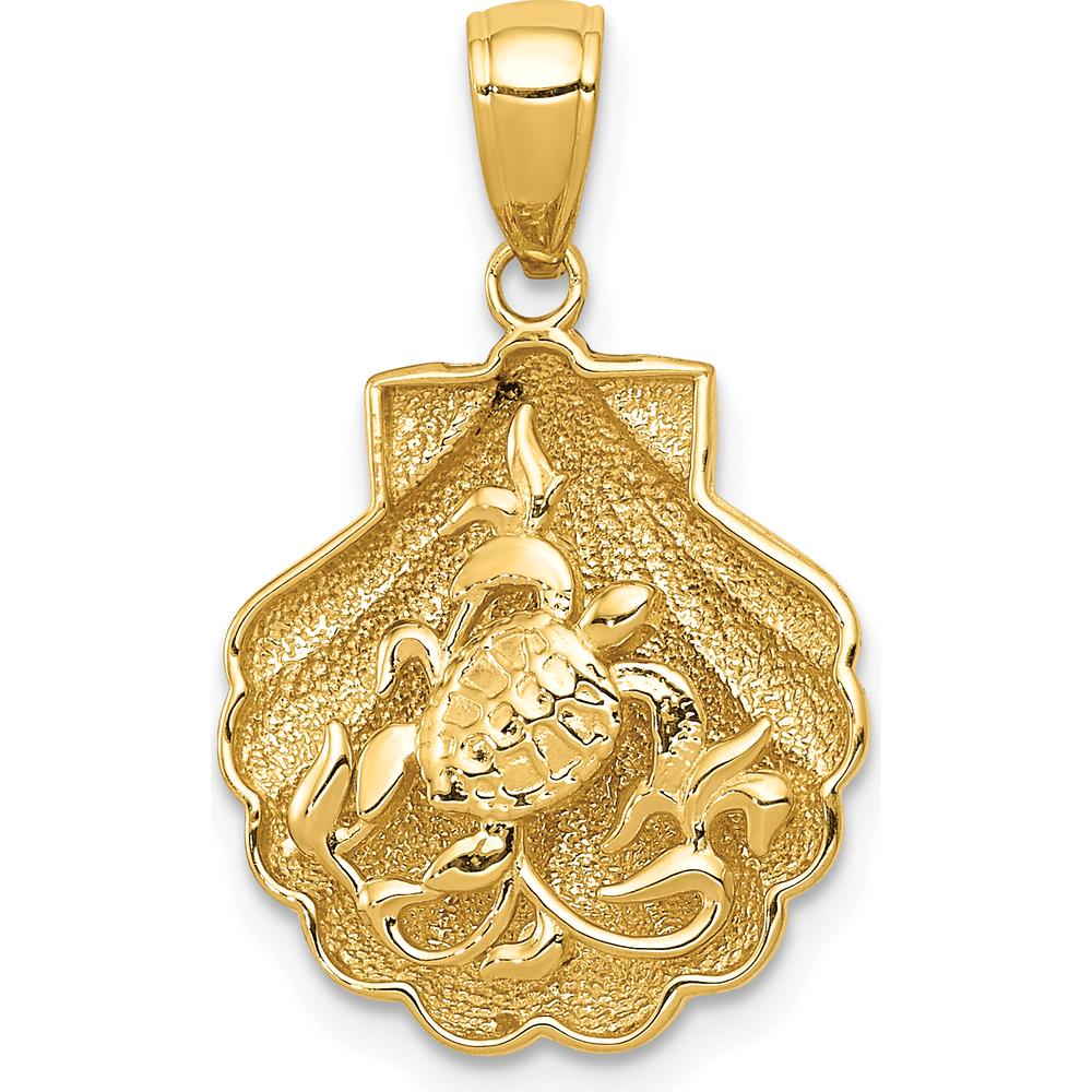 14K Yellow Gold Sea Turtle in Textured Shell Pendant - 24mm Length by Oro Pregiato
