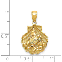14K Yellow Gold Sea Turtle in Textured Shell Pendant - 24mm Length by Oro Pregiato