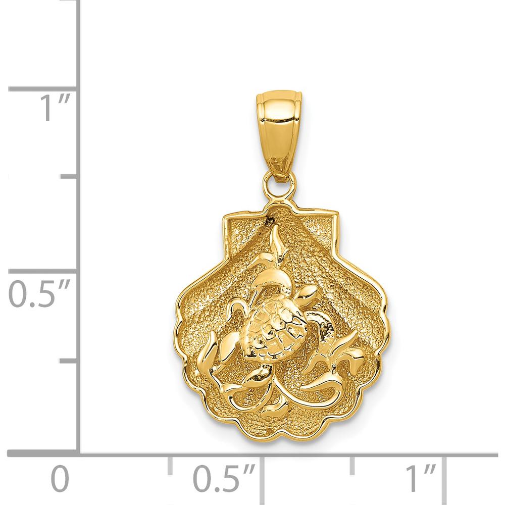 14K Yellow Gold Sea Turtle in Textured Shell Pendant - 24mm Length by Oro Pregiato