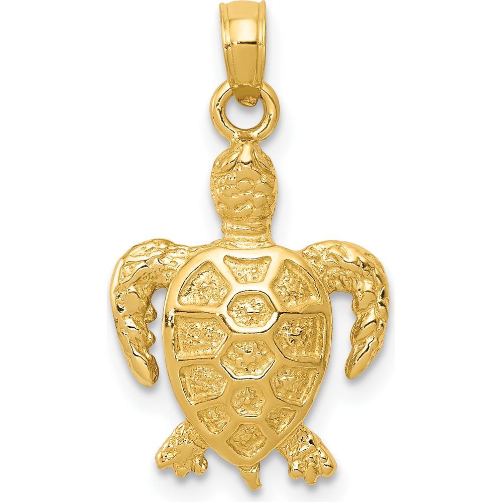 14K Yellow Gold Sea Turtle Pendant with Textured Design - 22mm Length by Oro Pregiato