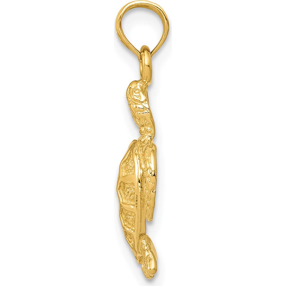 14K Yellow Gold Sea Turtle Pendant with Textured Design - 22mm Length by Oro Pregiato