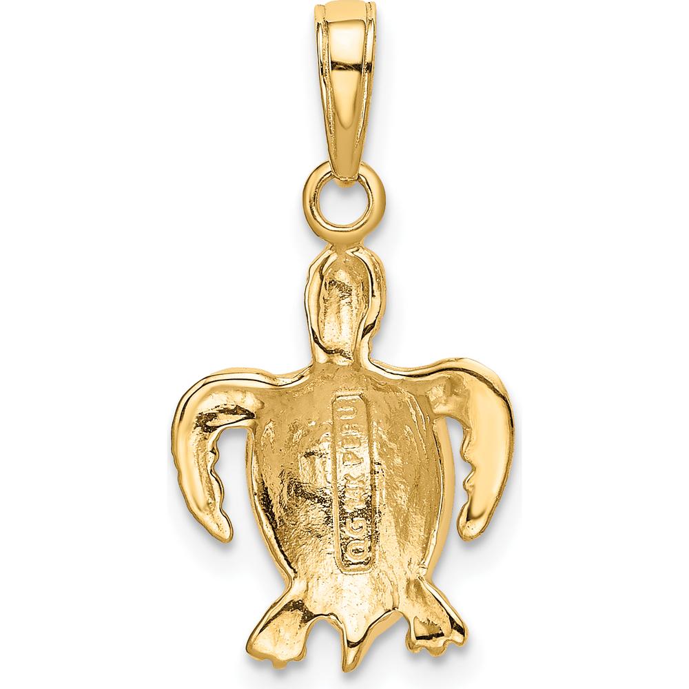 14K Yellow Gold Sea Turtle Pendant with Textured Design - 22mm Length by Oro Pregiato
