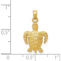 14K Yellow Gold Sea Turtle Pendant with Textured Design - 22mm Length by Oro Pregiato