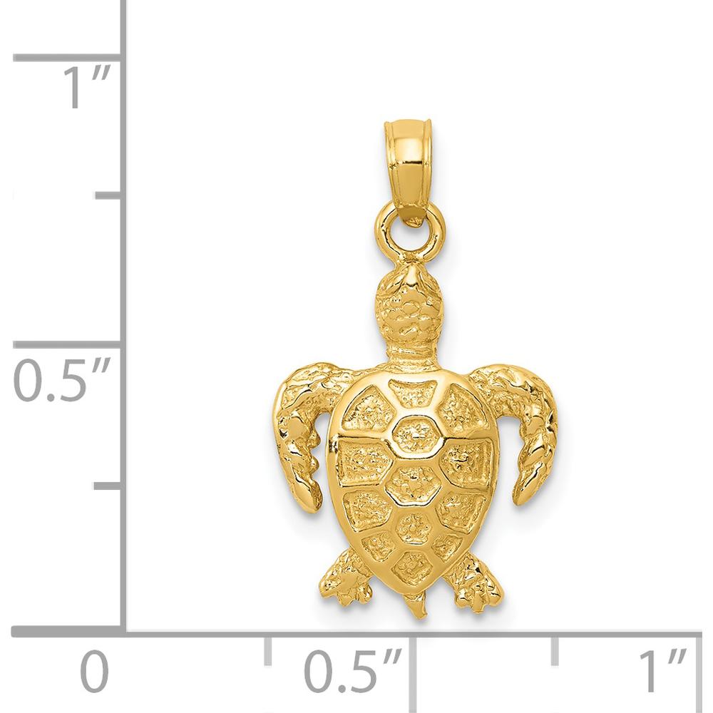 14K Yellow Gold Sea Turtle Pendant with Textured Design - 22mm Length by Oro Pregiato