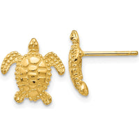 14K Yellow Gold Sea Turtle Post Earrings - 11mm by 0
