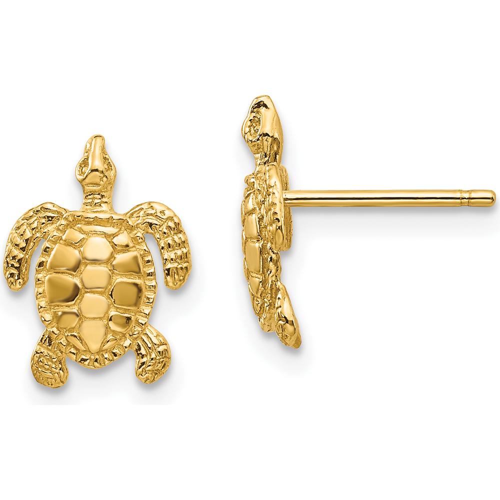 14K Yellow Gold Sea Turtle Post Earrings - Solid Design by 0