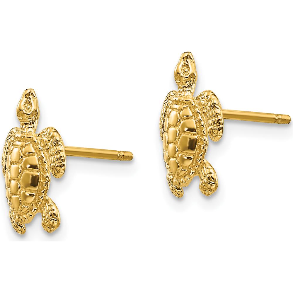 14K Yellow Gold Sea Turtle Post Earrings - Solid Design by 0
